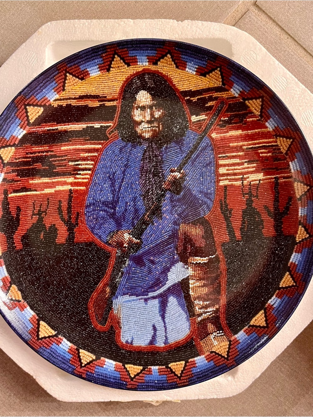 Beaded Native American Warrior Decorative Plate - Geronimo